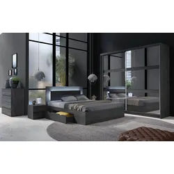 Raumhirsch Furniture Bettgestell Funktionsbett, Doppelbett 160x200, Bett (Maße: 166,6 x 100 x 204,4 cm (2 Schubladen, LED Beleuchtung), modernes Design, stabile Konstruktion, einfache Montage schwarz 166 cm x 100 cm