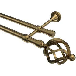 GARDINENSTANGE Primus Paolo 260 cm (geteilt in 2 x 130 cm), 2-läufig (ohne Ringe), 16 mm Ø Messing Antik