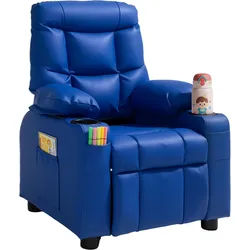 VEVOR Kindersofa mit Getränkehaltern und Seitentaschen, Kindersessel mit 107° bis 126° Verstellbarer Rückenlehne & Fußstütze, Liegesessel aus PU-Leder mit Fußstütze, Geeignet für Kinder (Blau)