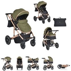 Moni Kombi-Kinderwagen Kombikinderwagen 2 in 1 Thira, Babywanne, umbaubar, Sportsitz, Fußabdeckung grün