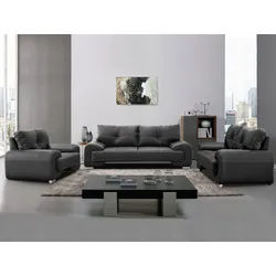 Beautysofa Big-Sofa Polstergarnitur Omega Set 3+2+1 Sofa Wohnzimmer Sofagarnitur, modernes Sofaset für Wohnzimmer, Kunstleder Couchgarnitur im modernen Design schwarz