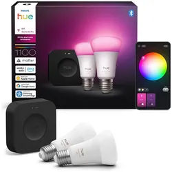 Philips Hue LED-Leuchtmittel Starter Kit Bridge Pro + 2x White and Color Ambiance, E27, 3 St., Farbwechsler, inkl. Bridge schwarz