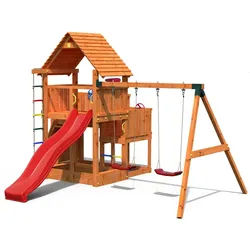 FUNGOO Spielturm BIG LEADER MOVE RED, mit Schaukel & Rutsche, Kletterwand rot