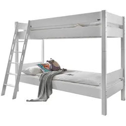 Carryhome Etagenbett , Weiß , Holz , Buche , massiv , einzeln stellbar , 90x200 cm , Babymöbel & Kindermöbel, Kinderzimmer & Jugendzimmer, Stockbetten