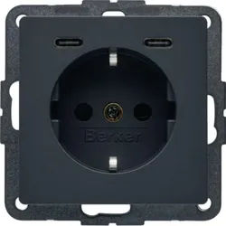 Berker 48156086 Schutzkontakt-Steckdose / USB C-C 20W, Q.x, anthrazit samt