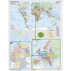 Deutschland und Europa in der Welt politisch. Wandkarte Großformat ohne Metallstäbe