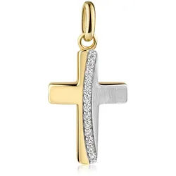 Kettenanhänger FIRETTI "Schmuck Geschenk Gold 333 Halsschmuck Anhänger Kreuz", gelbgoldfarben, weißgoldfarben, kristallweiß, kristallweiß, Schmuckanhänger, Damen, Gelbgold 333, 0,93 g, Kettenanhänger, mit Zirkonia (synth.)