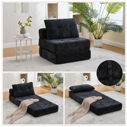 HAUSS SPOLE Sofa mit Schlaffunktion,Klappsofa mit Kissen,Tagesbett mit Rückenlehne, Bequemes faltbares Wohnzimmer Sofa mit Kissen & Rückenlehne – Klappmatratze, für Gästezimmer & Wohnzimmer schwarz