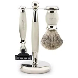 JAG SHAVING Rasierset 3-teiliges Rasierset mit Rasierpinsel, Rasierhobel und Rasierständer weiß
