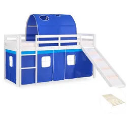 Homestyle4u Hochbett 90/200 cm blau mit Lattenrost , Weiß, Dunkelblau , Holz , 90x200 cm , Babymöbel & Kindermöbel, Kinderzimmer & Jugendzimmer, Kinderbetten, Hochbetten