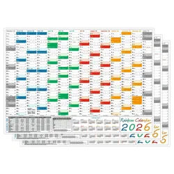 LYSCO Wandkalender Rainbow Wandplaner DIN A0 2026, DIN A0 Format (841 x 1189 mm) Darstellung 14 Monate mit Jahresvorschau Folgejahr, und Ferientermine / Feiertage aller Bundesländer