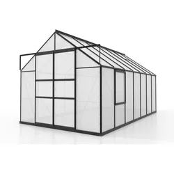 Xxxl Gewächshausbausatz , Schwarz , Metall, Glas , 257x231.8x445 cm , Gartenzubehör, Garten- & Gewächshäuser