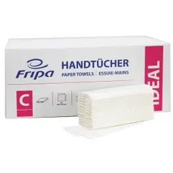 Fripa Ideal Falthandtuchpapier, 1- lagig, 25 x 33 cm, Hochweiße Papierhandtücher aus Zellstoff, 1 Karton = 20 Packungen à 156 Tücher