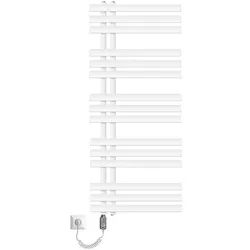 LuxeBath Elektrischer Badheizkörper Iron EM 500x1200mm Weiß mit Heizstab 1200W und Thermostat Handtuchheizkörper Handtuchwärmer