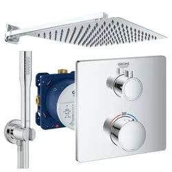 Grohe und Jowi Duscharmatur Regendusche Unterputz Grohtherm Thermostat Duscharmatur (Set, Duschsystem, Komplettset, inkl. Unterputz-Einbaukörper) Grohe Armaturen verchromt, Jowi Armaturen aus Edelstahl silberfarben