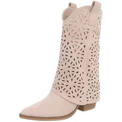 Ital-Design Moderne Damen-Stiefel mit Ausstanzungen für Alltag und Freizeit Westernstiefel (91117041) Blockabsatz Stiefel in Beige beige|braun 41 EU