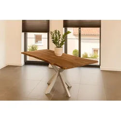 SAM® Baumkantentisch Harbor, Baumkante, Spider-Gestell, Akazienholz, nussbaumfarben, bis 3 Meter braun 240 cm x 77 cm x 100 cm
