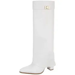 Ital-Design Elegante kniehohe Stiefelette mit Blockabsatz für Damen High-Heel-Stiefel (89852583) Blockabsatz Stiefel in Weiß weiß 40 EU