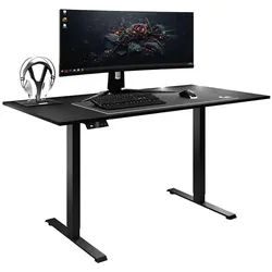 Lookway Schreibtisch Space Gaming höhenverstellbar mit Metallbeinen schwarz/schwarz , Schwarz , Holzwerkstoff , 140x69.5x70 cm , Büromöbel, Schreibtische, Schreibtische
