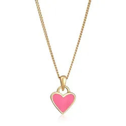 Elli Kette mit Anhänger Herz Anhänger Emaille 925 Silber vergoldet, Herz rosa