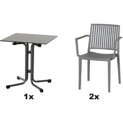SIENA GARDEN Urban Lights Set 3teilig Lane Sessel gastrotauglich grau mit Tisch Sola 65x65