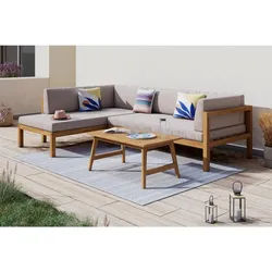 Ambia Garden Loungegarnitur , Naturfarben, Beige , Holz, Textil , Akazie , vollmassiv , 262x78x180 cm , Gartenmöbel, Loungemöbel, Loungegarnituren