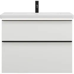 burgbad Eqio Keramik-Waschtisch inklusive Waschtischunterschrank mit LED-Beleuchtung, Breite 830mm, SEZA083F6582C0001G0252, Farbe: Weiß Matt / Weiß Matt, Griffleiste Schwarz Matt G0252