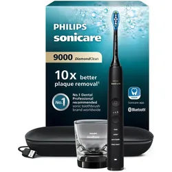Philips Sonicare Elektrische Zahnbürste DiamondClean 9000 HX9911, Aufsteckbürsten: 1 St., mit Schalltechnologie, Ladeglass, USB-Reiseetui schwarz