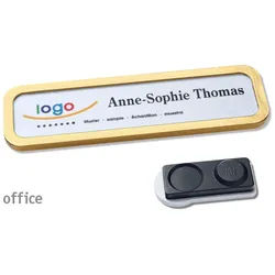 10 Namensschilder OFFICE, magnetisch 75 x 17 mm | gold | smag® Magnet, extra stark, Kunststoff