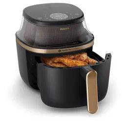Philips Heißluftfritteuse Airfryer 3000 NA332/00, mit 6.2L, Sichtfenster, 1700 W, RapidAir Plus Technologie und 16 Kochfunktionen; Schwarz/Kupfer schwarz