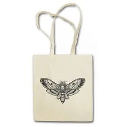 Urban Backwoods Beuteltasche Death Moth Stofftasche Motte Dead Skelett Skeleton Black White Mothman (1-tlg), Insekt Horror Silence Insekten beige