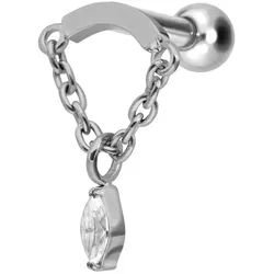 Titan Ohrpiercing mit Innengewinde BOGEN + KETTE + KRISTALLTROPFEN