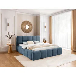 AN FURNITURE STORE Polsterbett Sophie-Doppelbett mit Bettkasten, gepolstertem Kopfteil, ohne Matratze (mit Holzlattenrost), stabile Konstruktion, integrierter Federmechanismus blau 160 cm x 200 cm