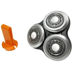 Trade-Shop Ersatzscherkopf passend für Philips RQ1250CC RQ1250X RQ1251 RQ1251CC RQ1252 RQ1252CC, mit Schutzkappe und Sicherungsringhalter / mit Rückteil und Welle schwarz|silberfarben
