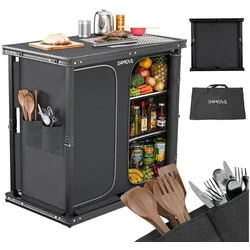 24Move Campingschrank Campingküche AVERSA faltbar, Aluminium Reiseküche mit Staufächern (Aluminium Reiseküche mit Staufächern, Campingküche AVERSA faltbar) Stabil, kompakt, mit Stauraum, leicht transportierbar, pflegeleicht