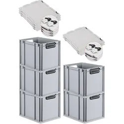 PROREGAL SuperSparSet 5x Eurobox NextGen Color mit Scharnierdeckel & Verschlüssen, HxBxT 32x30x40cm, 30L, Grau, Griffe schwarz offen, Eurobehälter