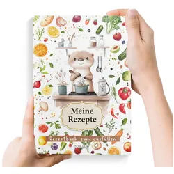 TOBJA Notizbuch Rezeptbuch zum selberschreiben DIN A5 Otterliebe, Saisonkalender, Register, Buchklappen, Leseband – Rezepte