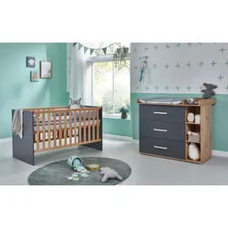 arthur berndt Babyzimmer SET Alessio 2-tlg. , Anthrazit, Eiche Artisan , Kunststoff , Echtholz, Nachbildung , 3 Schubladen , 1x1x1 cm , Blauer Engel, Hergestellt in Deutschland , Babymöbel & Kindermöbel, Babyzimmer