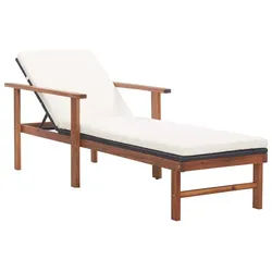 furnicato Gartenliege Poly Rattan Sonnenliege 200x55x56 cm Schwarz mit Echtholz Rahmen schwarz
