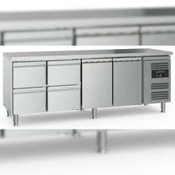 GT24 Gastro Kühltisch Kühltheke 2 Türen 4 Schubladen, 2230x700x850mm 553l +2/+8°C