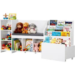 VEVOR Kinderregal mit Sitzbank & Rückenlehne & Bücherregal & Spielzeug-Organize, Spielzeugkiste Aufbewahrungstruhe für Spielzimmer Wohnzimmer Eingangsbereich, 170 x 40 x 80 cm, weiß