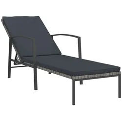 vidaXL Gartenliege, Sonnenliege mit Auflage Poly Rattan Grau
