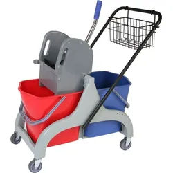 METRO Professional Wagen mit Doppeleimer, PP / Eisen, 45 x 75 x 90 cm, 2 x 23 L, blau / rot