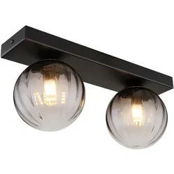 Deckenleuchte 2 flammig Deckenlampe Wohnzimmerleuchte schwarz matt Rauchglas Flurlampe, 2x LED 4W 400Lm warmweiß, LxH 35 x 15 cm