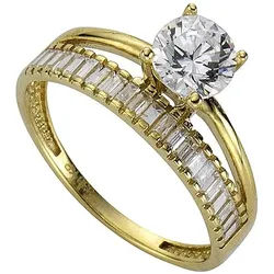 Goldring FIRETTI "Schmuck Geschenk Gold 333 Damenring Verlobungsring Goldring Solitär" Gr. 16, gold (gelbgoldfarben, kristallweiß), Fingerringe, Damen, 16, Gelbgold 333, 1,5mm, Goldring, mit Zirkonia (synth.)