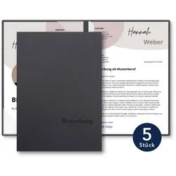 STRATAG Bewerbungsmappe Lemani® CARISMA - 5 Stück 2-teilig mit 1 Klemmschiene (Set, 5-St., Premium-Qualität mit hochwertiger Prägung Bewerbung), direkt vom Hersteller STRATAG - handgefertigt in Deutschland grau