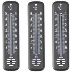 Lantelme Raumthermometer 3 Stück Set Innenthermometer Analog Thermometer Kunststoff Schwarz, Deutsche Herstellung, Temperatur -18 bis 50°C Länge 14cm schwarz