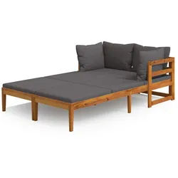 vidaXL Gartenliege, Sonnenliegen mit Dunkelgrauen Kissen 2 Stk. Akazienholz