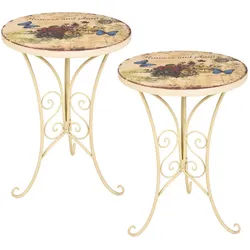 Gardenson Gartenbeistelltisch , Beige , Metall , rund , Kufe, rund , 53x38x38 cm , gastro- und objekttauglich, wetterfest, UV-beständig, regenabweisend, einfacher Aufbau , Gartenmöbel, Gartentische, Garten-Beistelltische