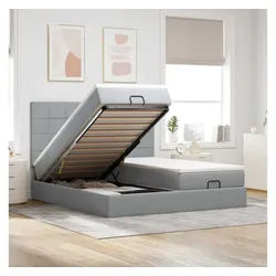 vidaXL Bett, Ottoman-Bett mit Matratzen Hellgrau 200x200 cm Stoff